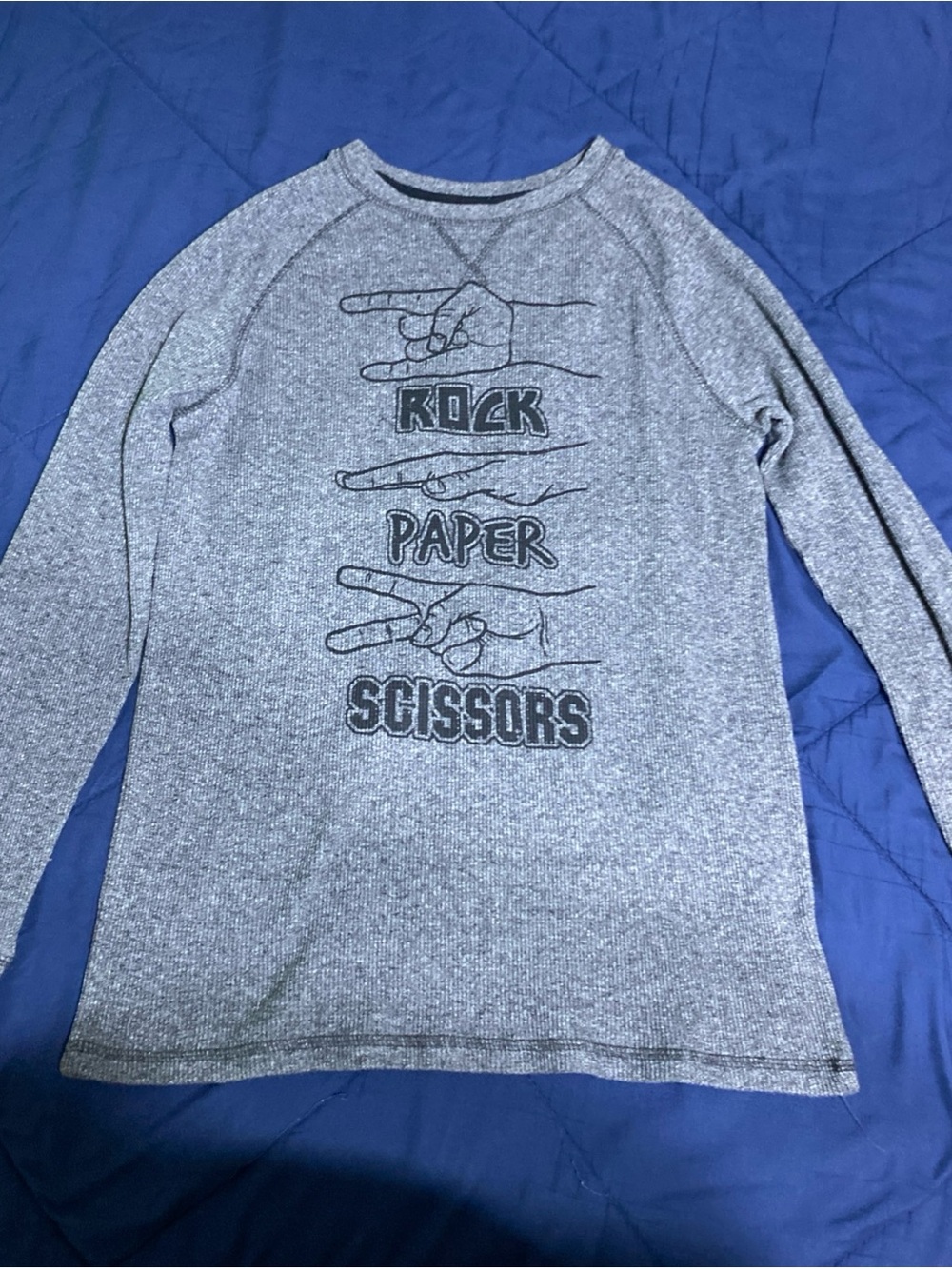 Arizona Jean Company Gray Crewneck Sweater with Rock Paper Scissors Graphic